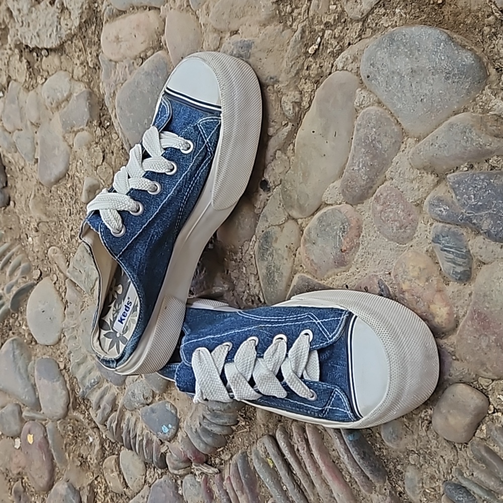 Keds denim platform lace up slide sneakers
